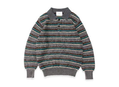 ssstein Kid Mohair Ribbed Knit Polo LS "Gray Multi"
