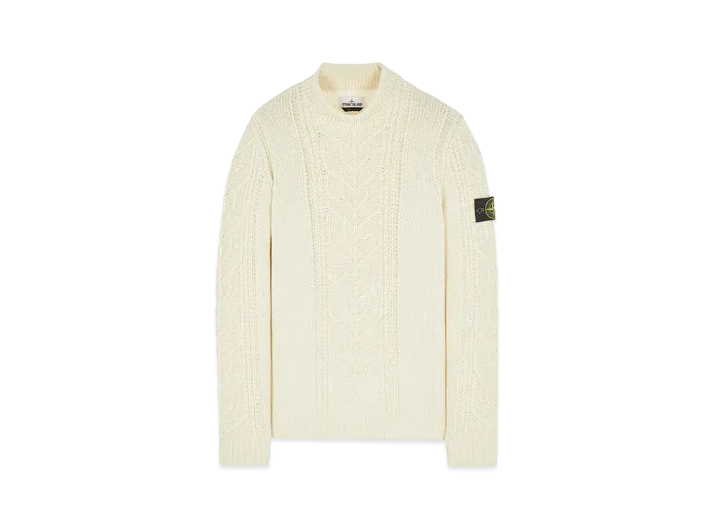 Stone Island 569D4 LAMBSWOOL WITH ARAN MOTIF "Natural White"