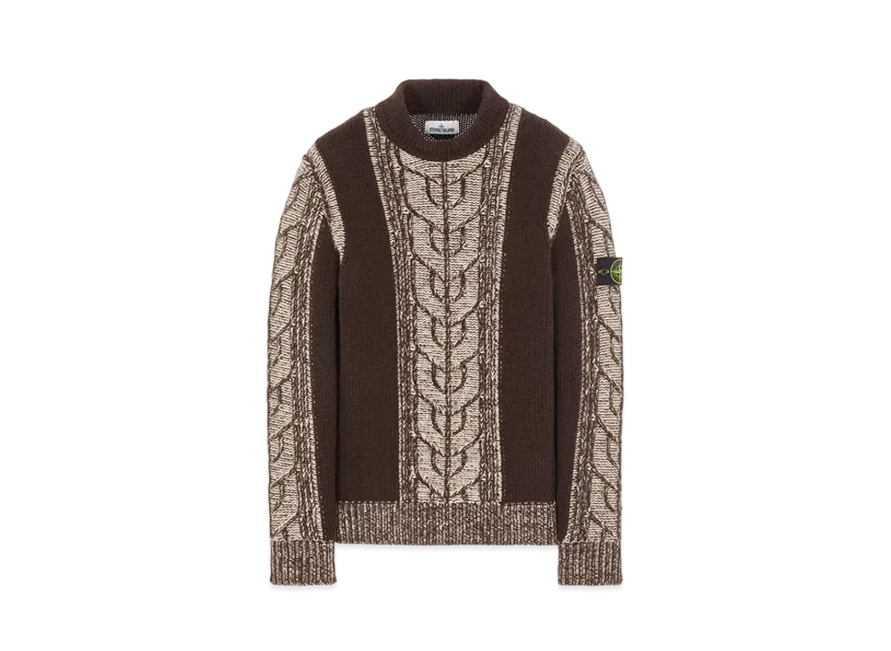 Stone Island 569D4 LAMBSWOOL WITH ARAN MOTIF "Dark Brown"