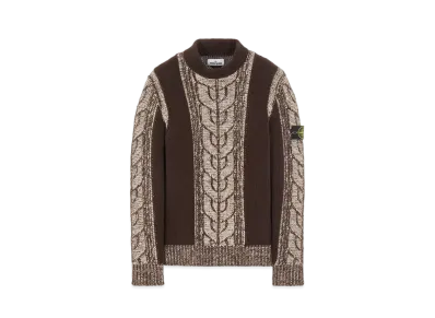 Stone Island 569D4 LAMBSWOOL WITH ARAN MOTIF "Dark Brown"