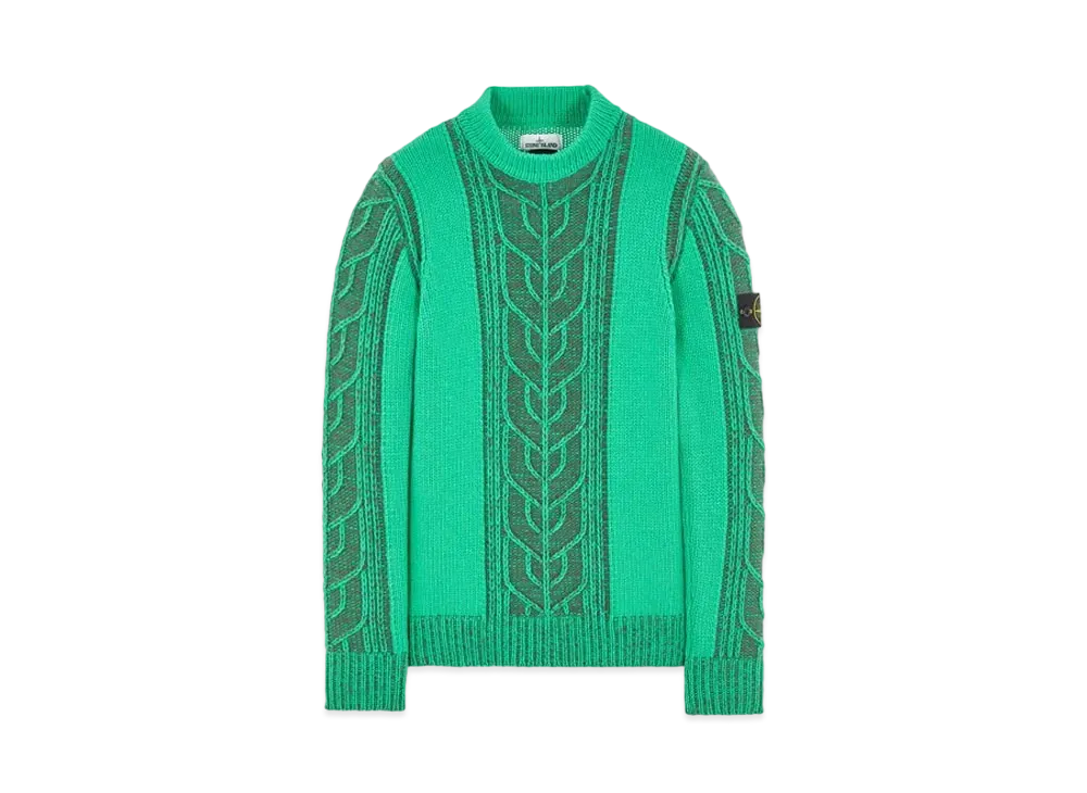 Stone Island 569D4 LAMBSWOOL WITH ARAN MOTIF "Green"