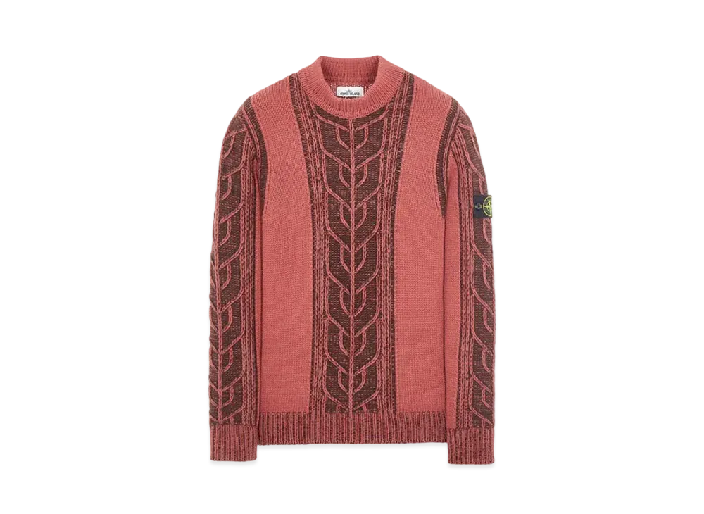 Stone Island 569D4 LAMBSWOOL WITH ARAN MOTIF "Brick Red"