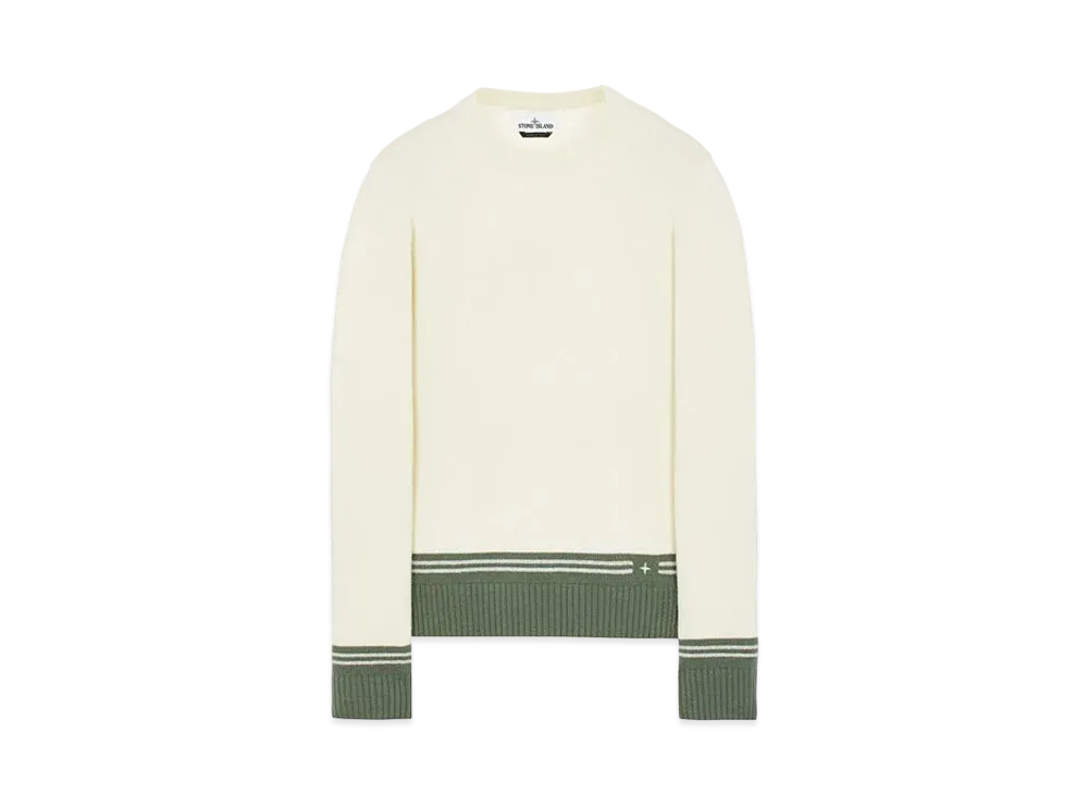 Stone Island 573B8 LAMBSWOOL WITH STRIPED MOTIF AND EMBROIDERY "Natural White"