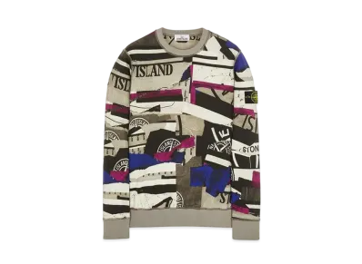 Stone Island 63087 BRUSHED COTTON FLEECE_ 'MIXED MEDIA ALL OVER' PRINT "Periwinkle"