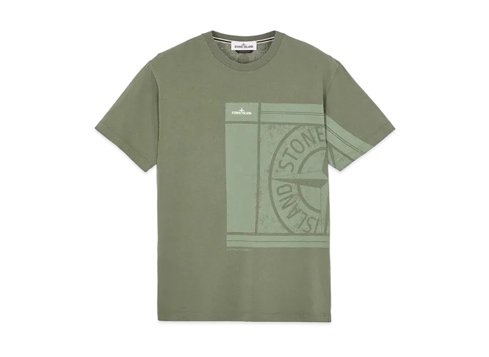 Stone Island 2NS81 COTTON JERSEY, 'MOSAIC FOUR' PRINT, GARMENT DYED_SLIM FIT "Sage Green"