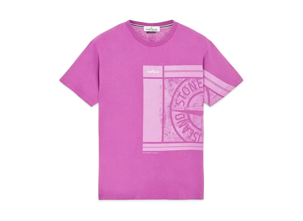 ストーンアイランド 2NS81 コットン ジャージー 'モザイク フォー' プリント ガーメント ダイド スリムフィット "マゼンタ"