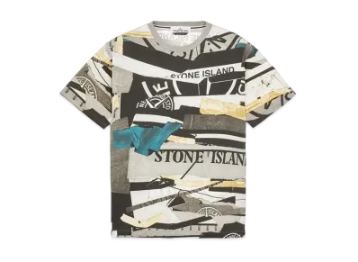 Stone Island 2NS88 COTTON JERSEY 'MIXED MEDIA ALL OVER' PRINT_SLIM FIT "Teal"