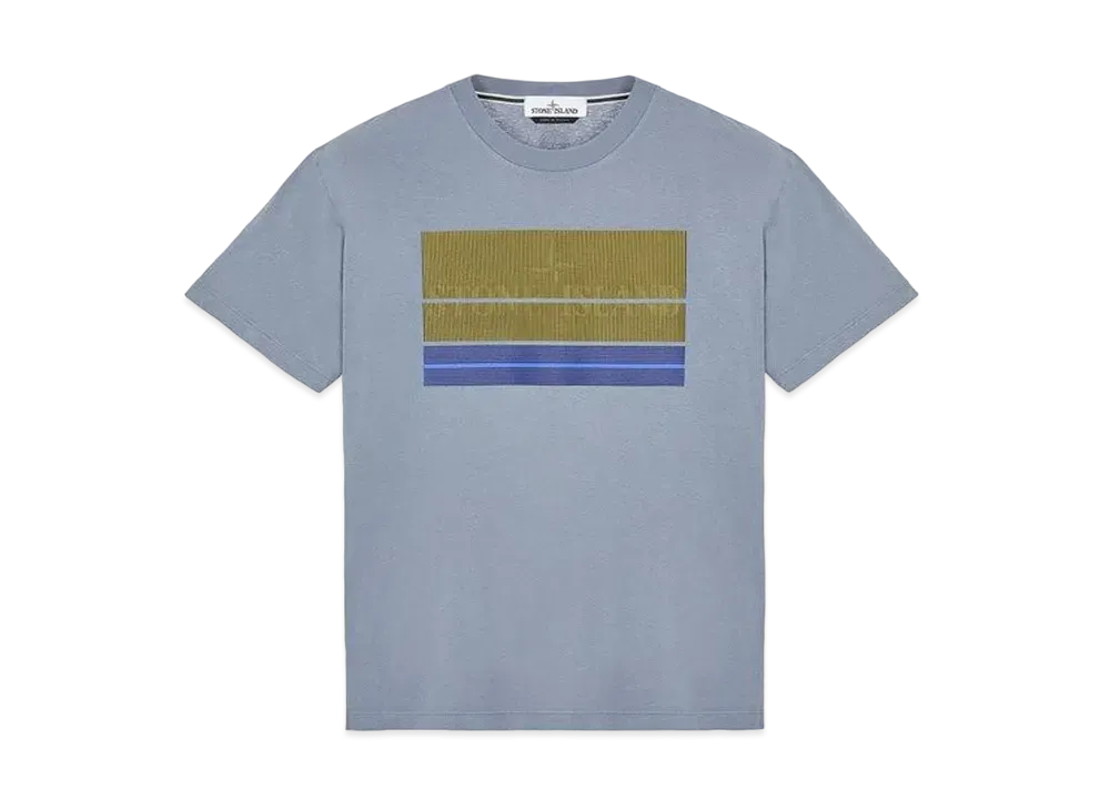 Stone Island 2NS90 COTTON JERSEY, 'LENTICULAR THREE' PRINT_SLIM FIT "Pastel Blue"