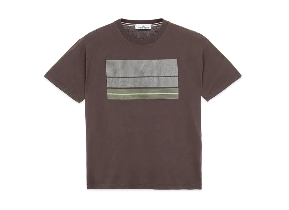 Stone Island 2NS90 COTTON JERSEY, 'LENTICULAR THREE' PRINT_SLIM FIT "Dark Brown"