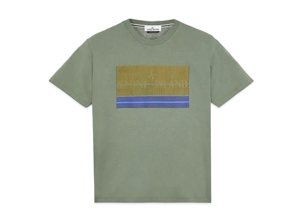 Stone Island 2NS90 COTTON JERSEY, 'LENTICULAR THREE' PRINT_SLIM FIT "Sage Green"