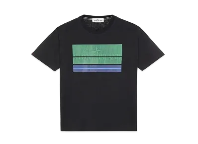 Stone Island 2NS90 COTTON JERSEY, 'LENTICULAR THREE' PRINT_SLIM FIT "Black"