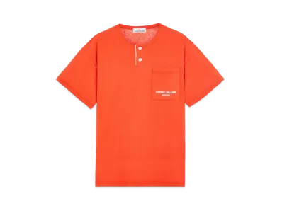 Stone Island 221X3 Marina Henley Neck Long Sleeve T-Shirt "Lobster Orange"