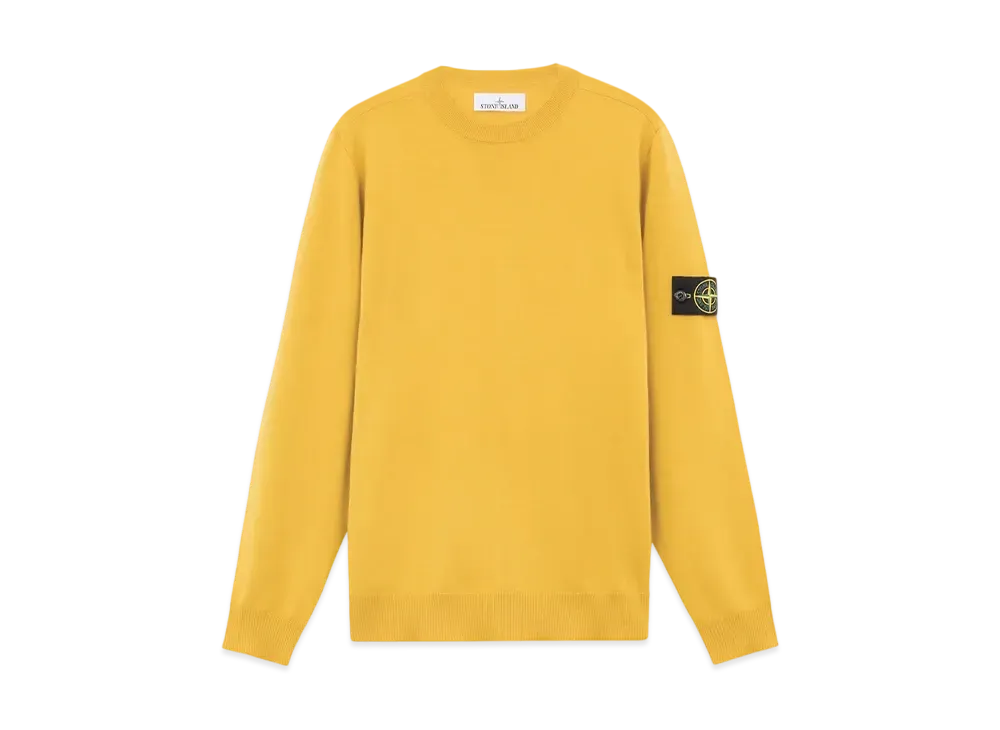Stone Island Light Pure RWS Wool Crew Neck Sweater With Ribbed Detail "Mustard"