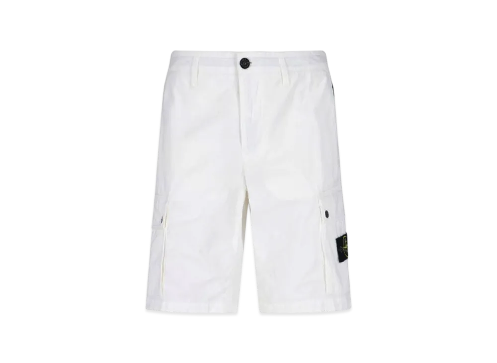 Stone Island L11WA Brushed Cotton Canvas Garment Dyed Bermuda Shorts - 23SS "White"