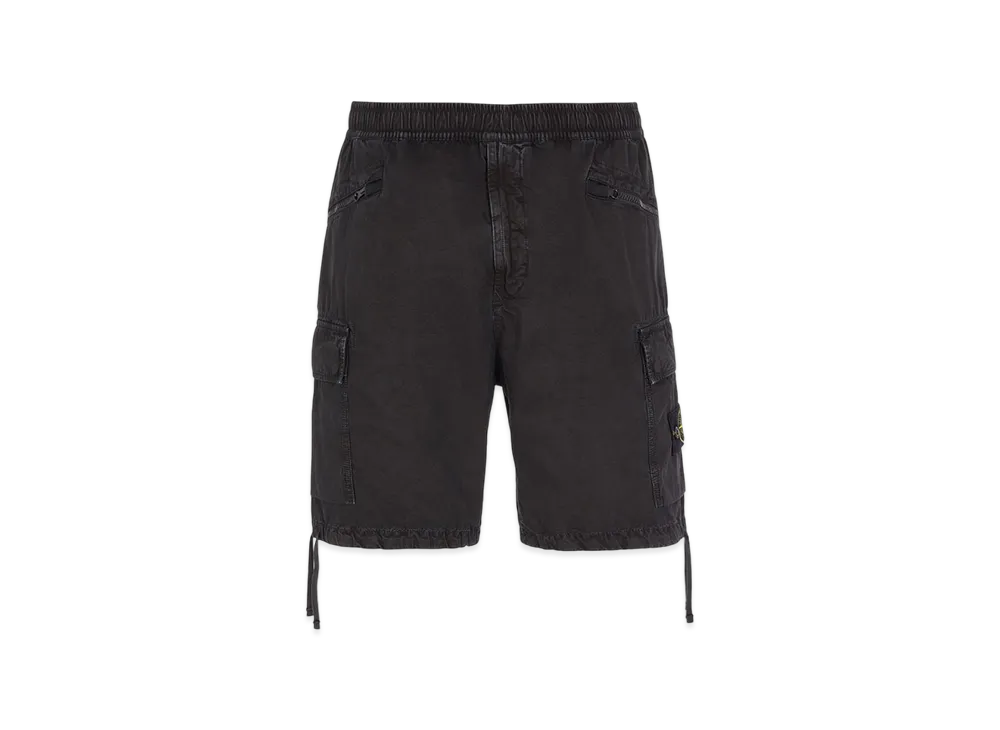 Stone Island L10WA Brushed Cotton Canvas Garment Dyed Old Effect Shorts - 22SS "Black"