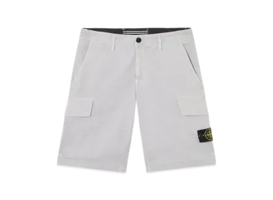 Stone Island L100L12 Stretch Organic Broken Twill Cotton Old Effect Slim-Fit Cargo Bermuda Shorts with Zipper Pockets - 25SS "Pearl Grey"