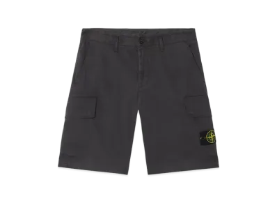 Stone Island L100L12 Stretch Organic Broken Twill Cotton Old Effect Slim-Fit Cargo Bermuda Shorts with Zipper Pockets - 25SS "Black"