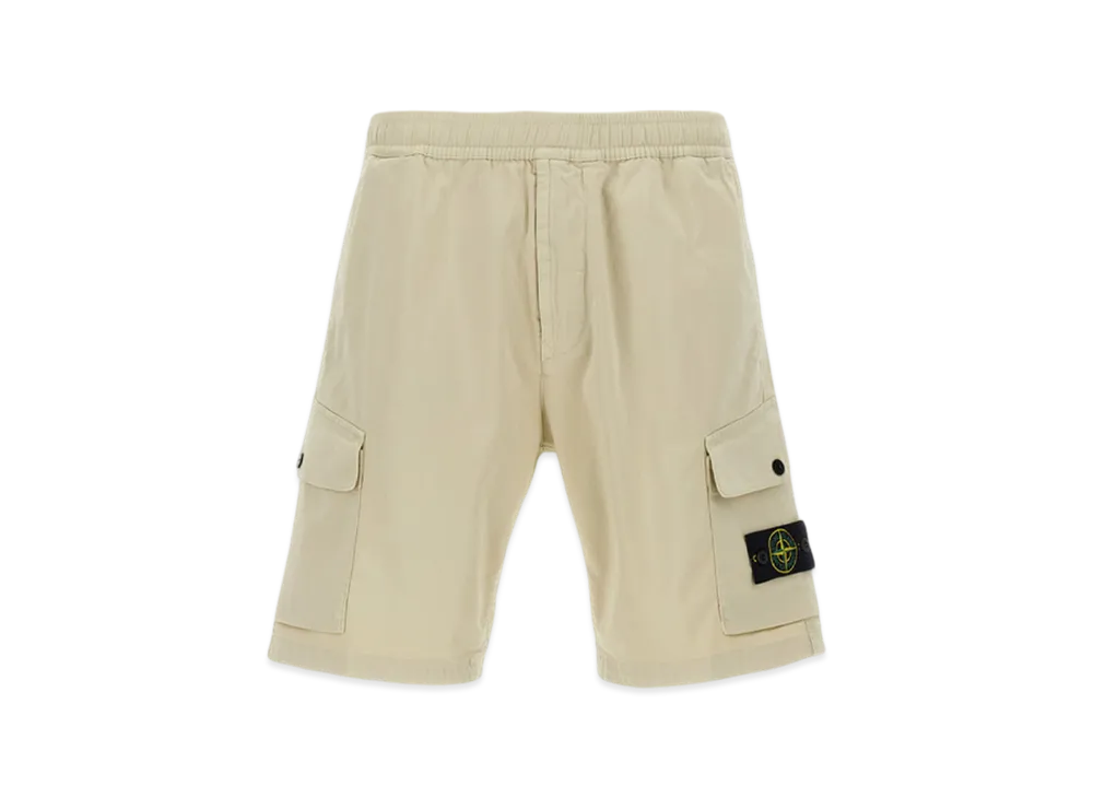 Stone Island L100L03 Organic Stretch Cotton Satin Regular Fit Cargo Bermuda Shorts - 25SS "Sand"