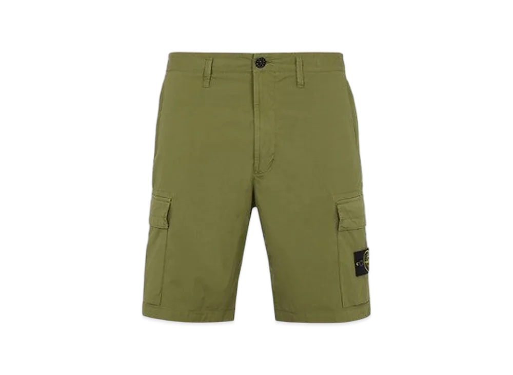 Stone Island L0803 Stretch Cotton Tela Paracadute Garment Dyed Cargo Bermuda Shorts - 22SS "Olive Green"