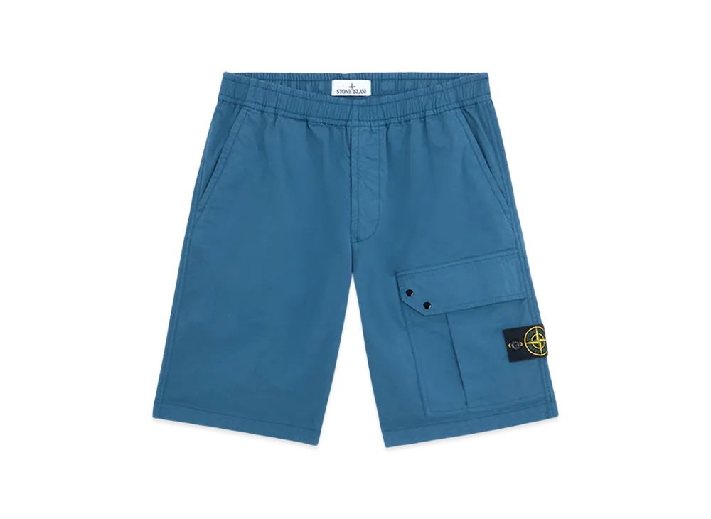 Stone Island L0110 Supima Cotton Twill Stretch TC Cargo Bermuda Shorts with Drawstring - 24FW "Avio Blue"