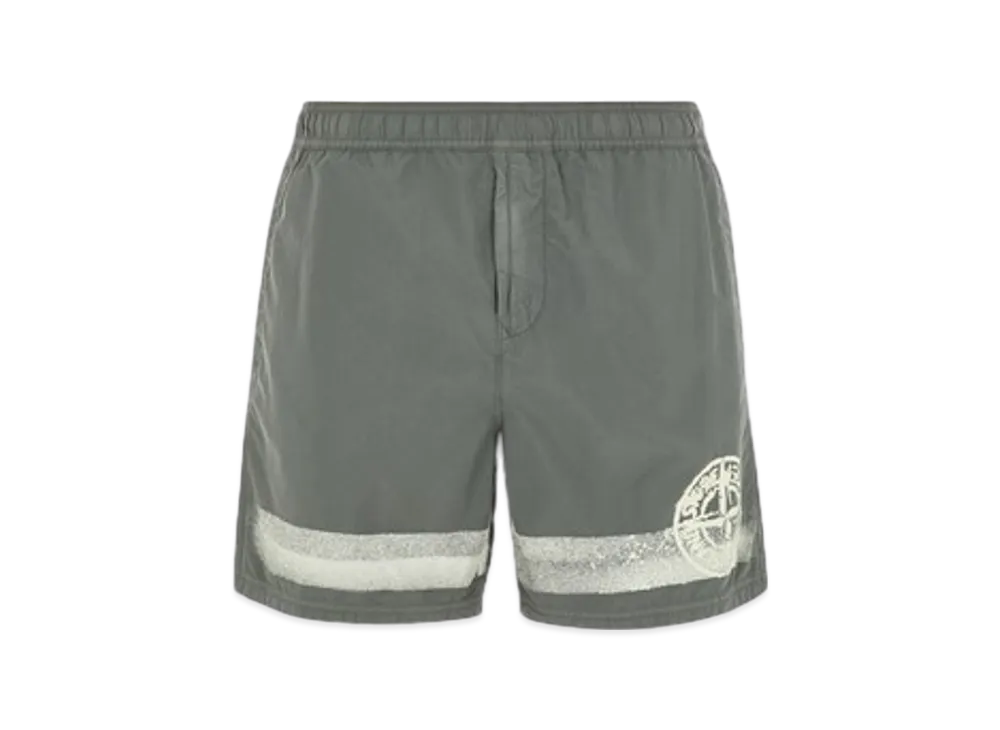 Stone Island B0845 Stripes One Print Regular Fit Swim Trunks - 24SS "Musk Green"