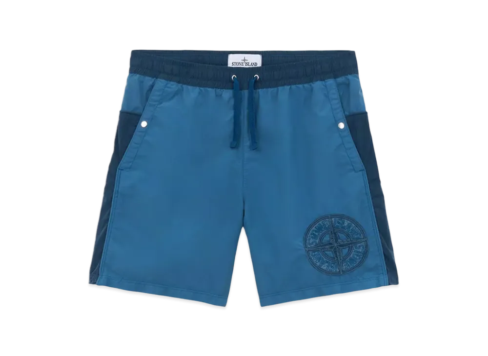 Stone Island B01M4 Brushed Nylon Swim Trunks with Zipper Pocket - 24FW "Avio Blue"
