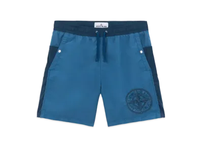 Stone Island B01M4 Brushed Nylon Swim Trunks with Zipper Pocket - 24FW "Avio Blue"