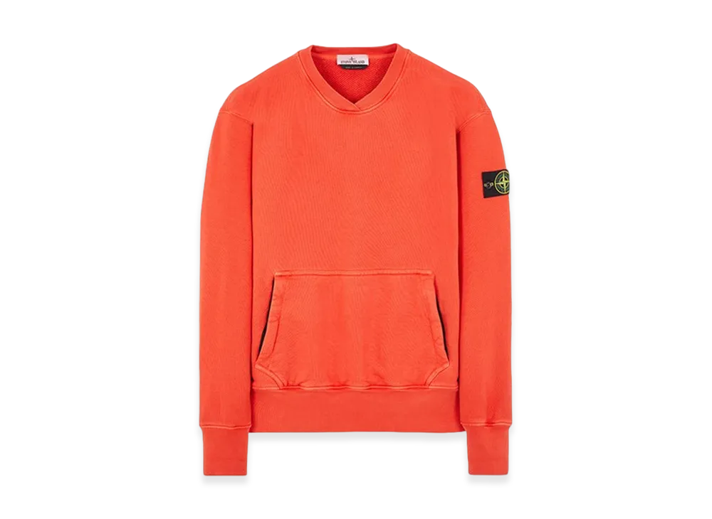 Stone Island 67555 Heavy Textured Fleece Garment Dyed Old Treatment Crewneck Sweatshirt - 23FW "Lobster Red"