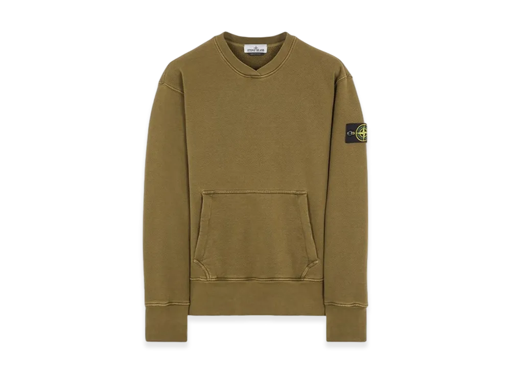 Stone Island 67555 Heavy Textured Fleece Garment Dyed Old Treatment Crewneck Sweatshirt - 23FW "Olive Green"