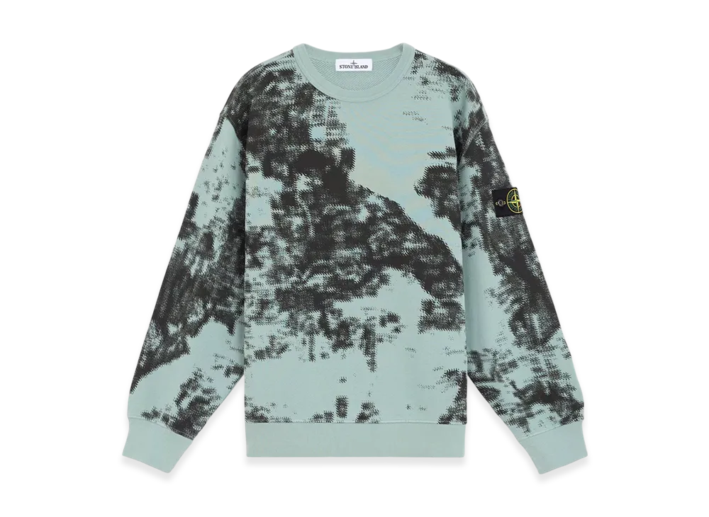 Stone Island 669E3 Camouflage Organic Cotton Diagonal Fleece Crewneck Sweatshirt with Ribbed Details - 24FW "Green Grey"
