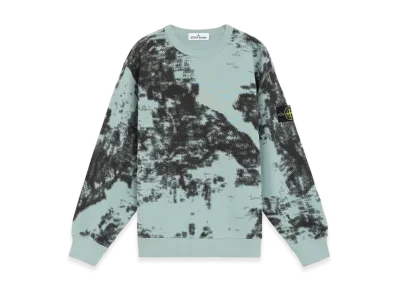 Stone Island 669E3 Camouflage Organic Cotton Diagonal Fleece Crewneck Sweatshirt with Ribbed Details - 24FW "Green Grey"