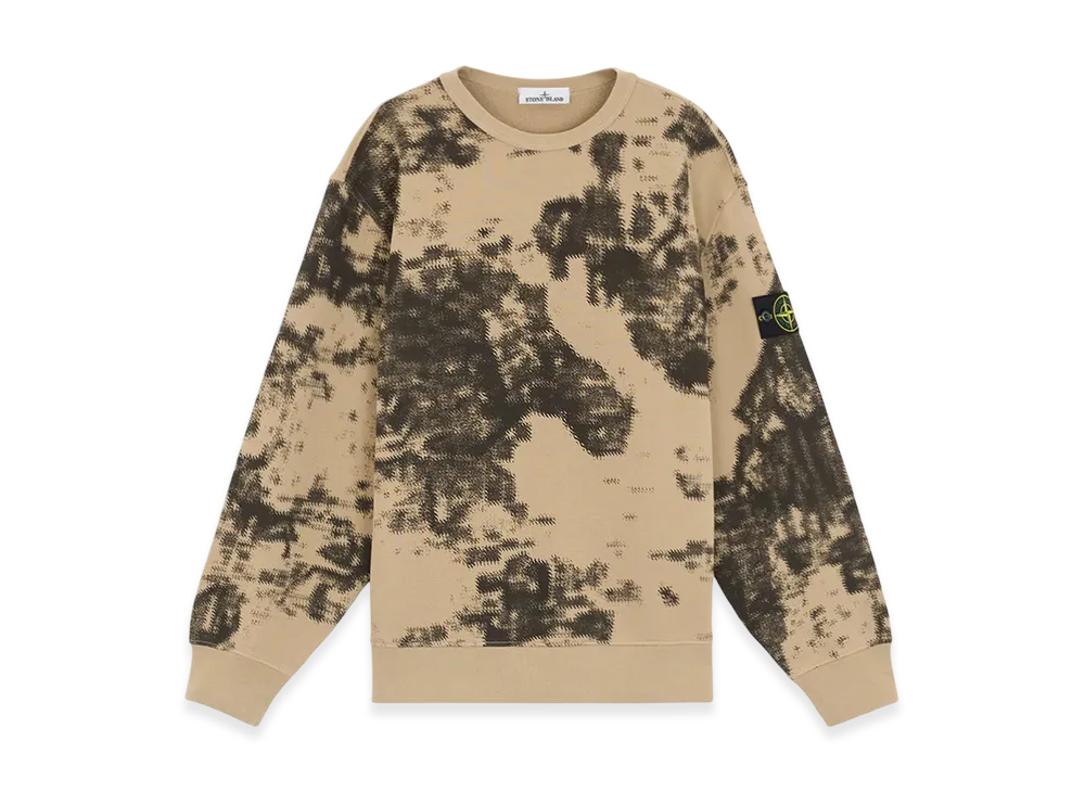 Stone Island 669E3 Camouflage Organic Cotton Diagonal Fleece Crewneck Sweatshirt with Ribbed Details - 24FW "Dove Grey"