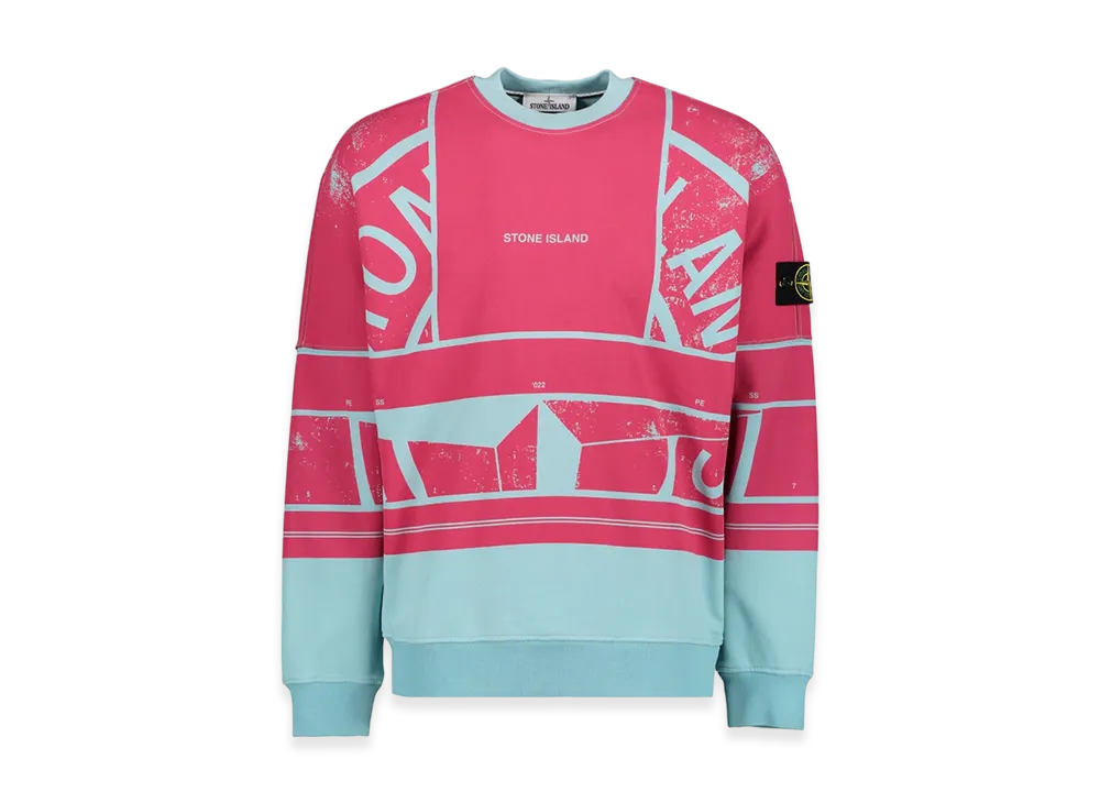 Stone Island 66890 Cotton Fleece Mosaic Five Print Crewneck Sweatshirt - 22SS "Aqua"