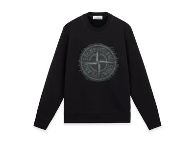 Stone Island 66388 Brushed Organic Cotton Fleece Sweatshirt with Optical Three Embroidery - 24FW "Black"