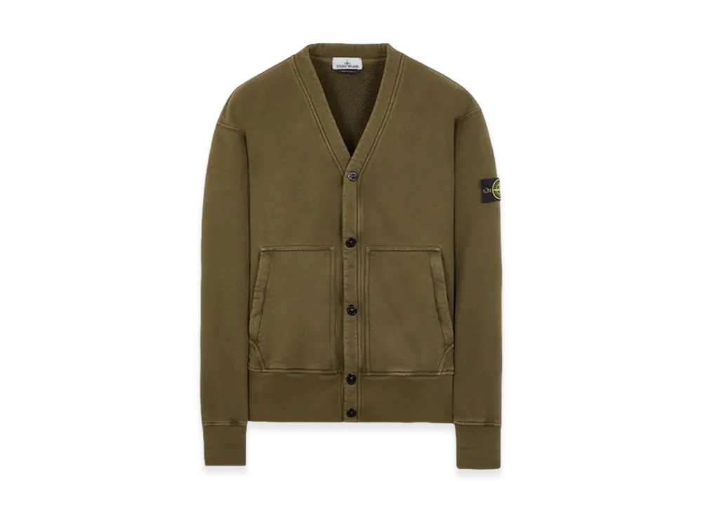 Stone Island 66255 Heavy Textured Fleece Garment Dyed Old Treatment V-Neck Cardigan Sweatshirt - 23FW "Olive Green"