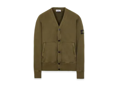 Stone Island 66255 Heavy Textured Fleece Garment Dyed Old Treatment V-Neck Cardigan Sweatshirt - 23FW "Olive Green"