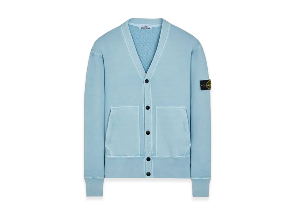 Stone Island 66255 Heavy Textured Fleece Garment Dyed Old Treatment V-Neck Cardigan Sweatshirt - 23FW "Sky Blue"
