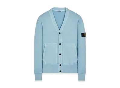 Stone Island 66255 Heavy Textured Fleece Garment Dyed Old Treatment V-Neck Cardigan Sweatshirt - 23FW "Sky Blue"