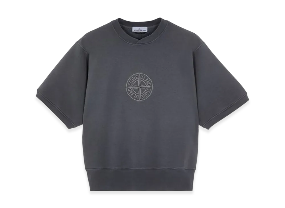 Stone Island 66155 Heavy Textured Fleece Garment Dyed Old Treatment Short Sleeve Crewneck Sweatshirt - 23FW "Lead"