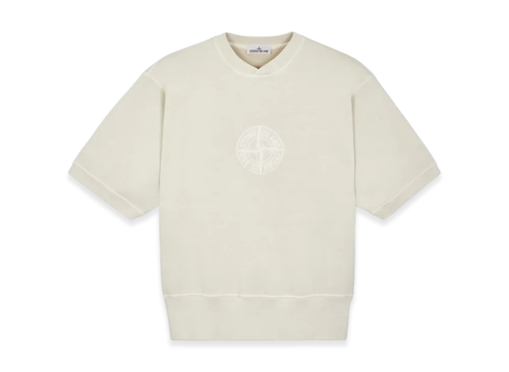Stone Island 66155 Heavy Textured Fleece Garment Dyed Old Treatment Short Sleeve Crewneck Sweatshirt - 23FW "Stucco"