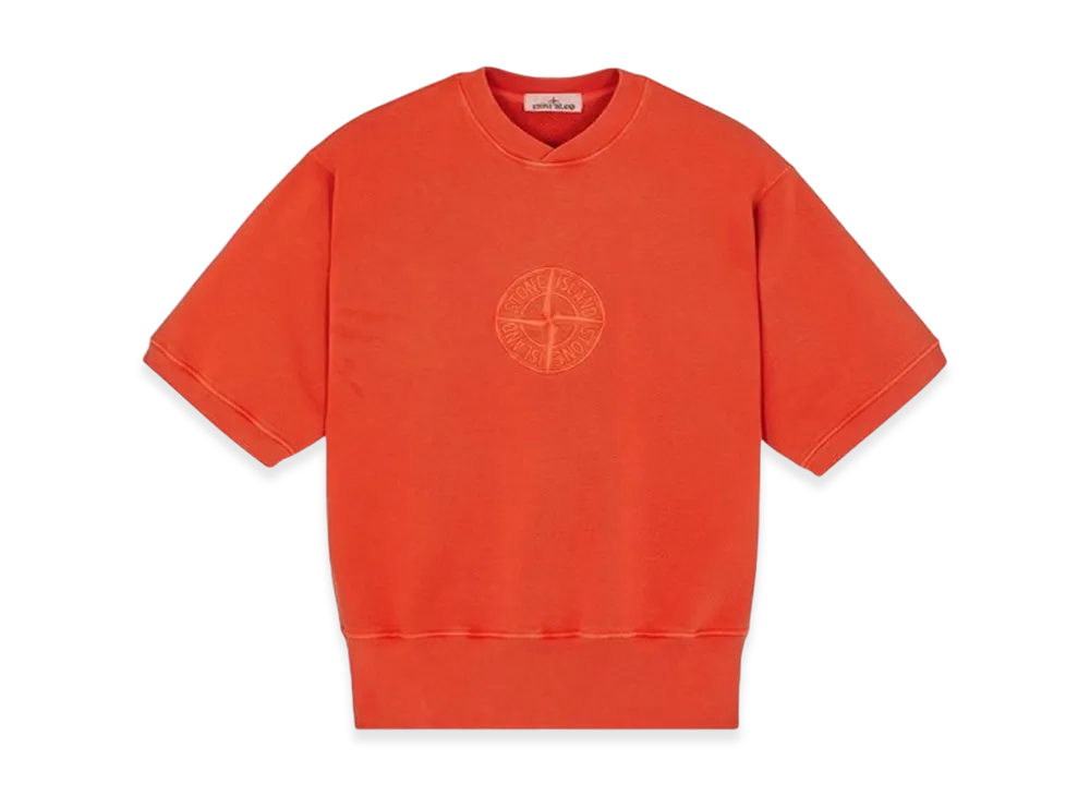 Stone Island 66155 Heavy Textured Fleece Garment Dyed Old Treatment Short Sleeve Crewneck Sweatshirt - 23FW "Lobster Red"