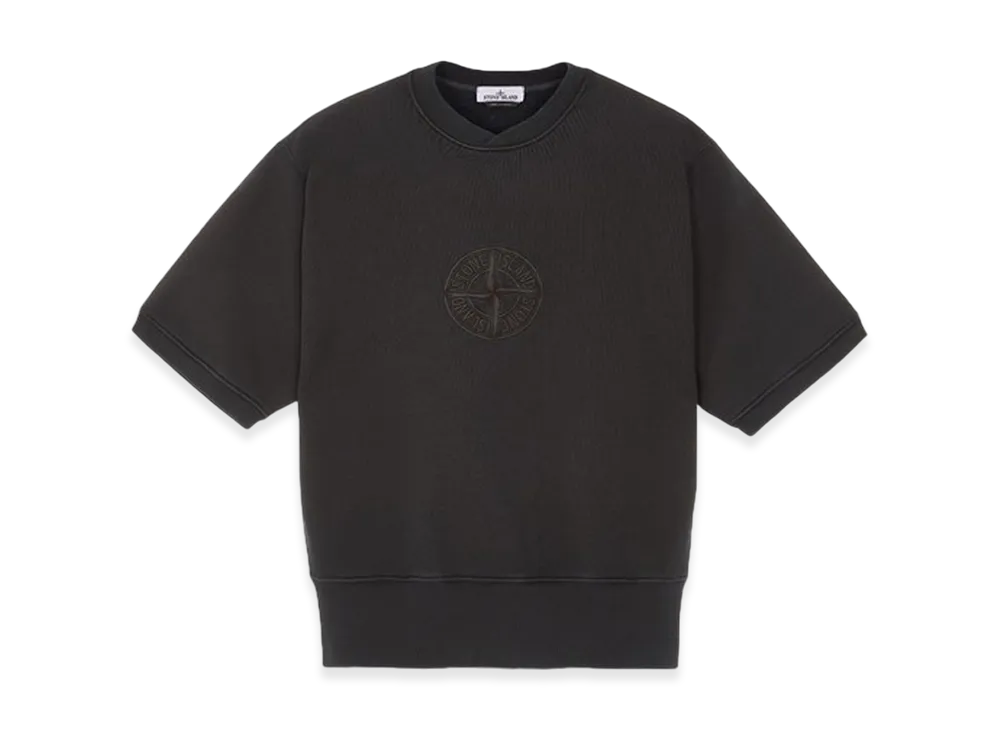 Stone Island 66155 Heavy Textured Fleece Garment Dyed Old Treatment Short Sleeve Crewneck Sweatshirt - 23FW "Black"