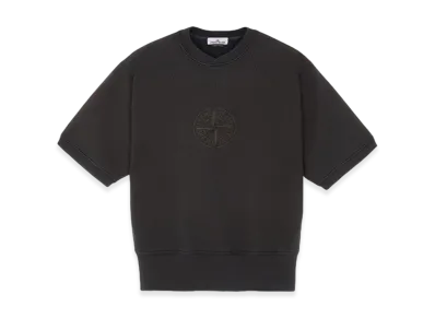 Stone Island 66155 Heavy Textured Fleece Garment Dyed Old Treatment Short Sleeve Crewneck Sweatshirt - 23FW "Black"
