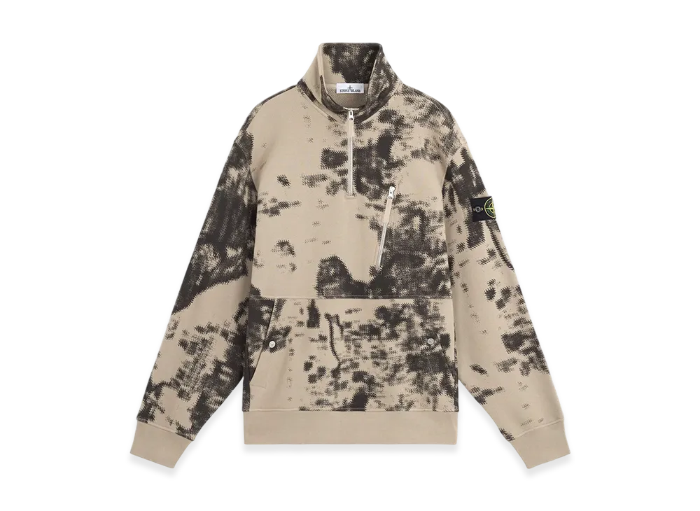 Stone Island 660E3 Camouflage Organic Cotton Diagonal Fleece Oversized Half-Zipper Sweatshirt with Pockets - 24FW "Dove Grey"