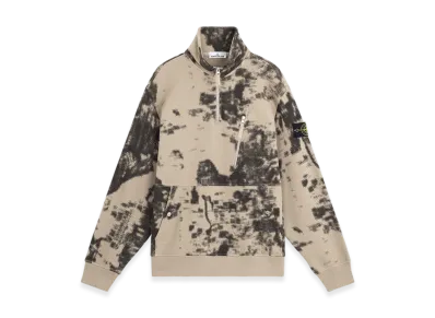 Stone Island 660E3 Camouflage Organic Cotton Diagonal Fleece Oversized Half-Zipper Sweatshirt with Pockets - 24FW "Dove Grey"