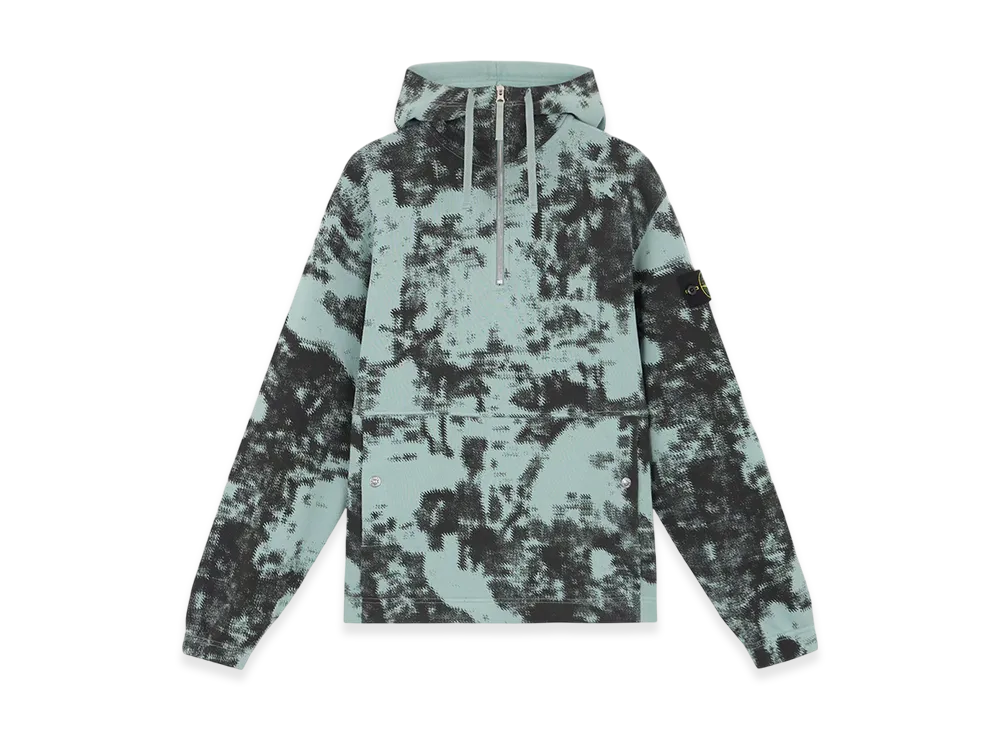 Stone Island 659E3 Camouflage Organic Cotton Diagonal Fleece Oversized Half-Zipper Sweatshirt with Hood - 24FW "Green Grey"