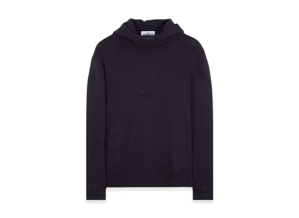 Stone Island 65577 Brushed Cotton Fleece Double Fleece Layer Contour Drawstring Hooded Sweatshirt - 23FW "Navy Blue"