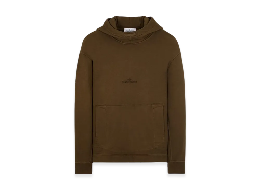 Stone Island 65577 Brushed Cotton Fleece Double Fleece Layer Contour Drawstring Hooded Sweatshirt - 23FW "Olive Green"