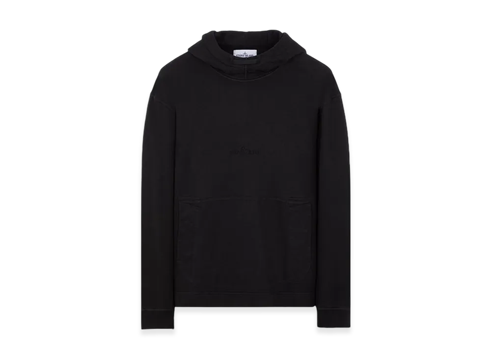 Stone Island 65577 Brushed Cotton Fleece Double Fleece Layer Contour Drawstring Hooded Sweatshirt - 23FW "Black"
