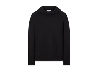Stone Island 65577 Brushed Cotton Fleece Double Fleece Layer Contour Drawstring Hooded Sweatshirt - 23FW "Black"